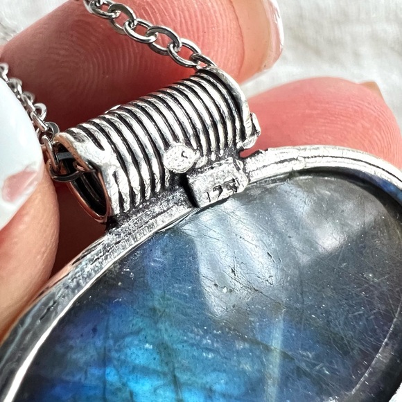 925 Royal BLUE Flash Labradorite + Larimar Pendant Necklace - Picture 8 of 8